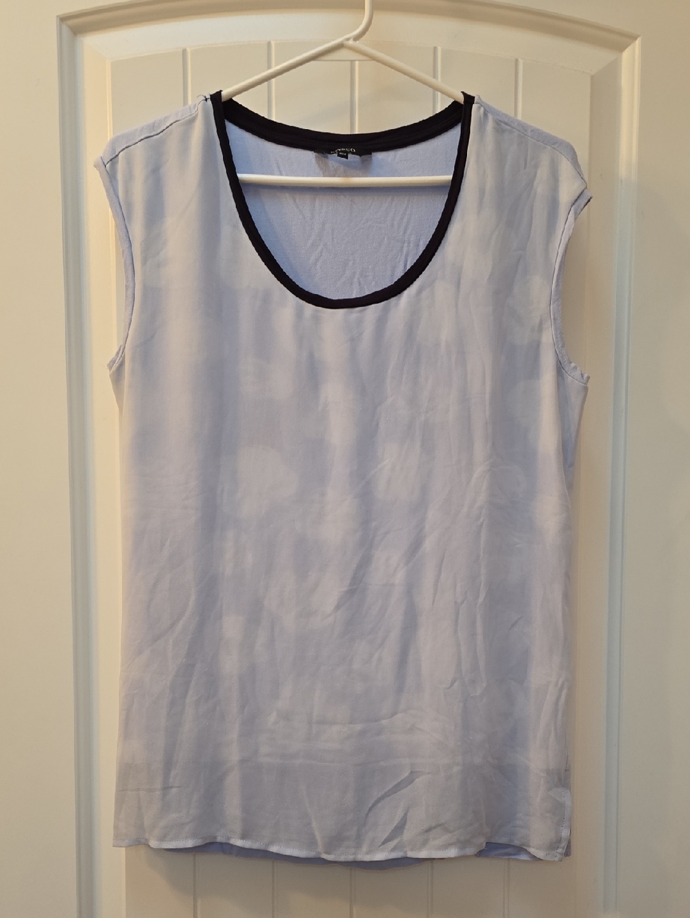Light Blue Sleeveless Shell Top with Black Trim